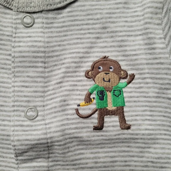 Carters Infant Boys Gray Striped Monkey Shortie Romper Baby Bodysuit Outfit - Picture 2 of 9